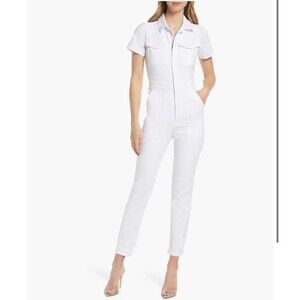 Good American White Short-Sleeve Zip-Front Jumpsuit